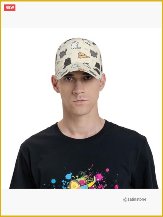 Cat Printed Baseball Snapback Hat Adjustable Unisex